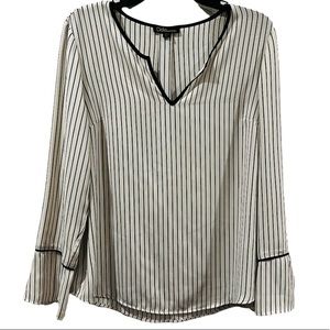 Dalia Black and White Striped Blouse with Bell Sleeves Size Large